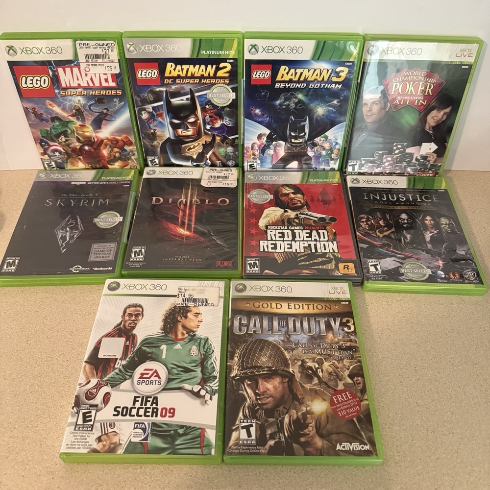 Xbox 360 Game Lot 10 Red Dead Redemption Skyrim Diablo LEGO Batman Complete
